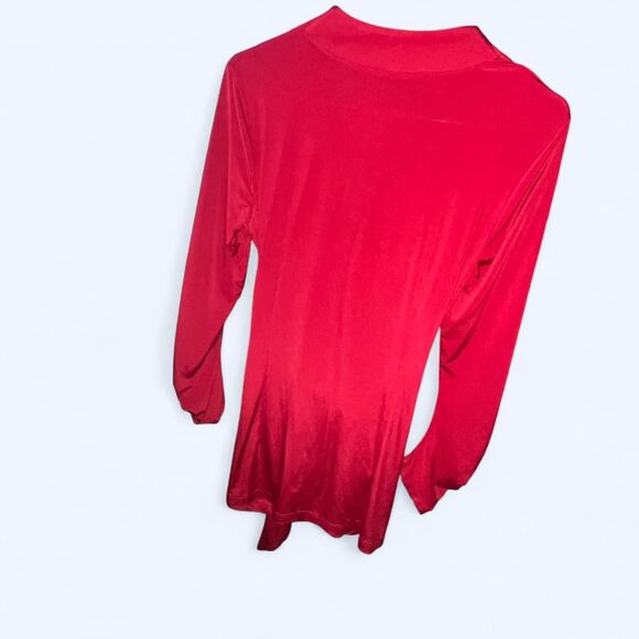 Cache Red Hot Satin Look Plunging Scoop Neckline Blouse w/ tie Sz L - Picture 3 of 3